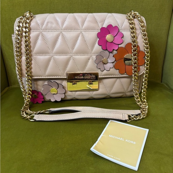 Michael Kors Floral Quilted Shoulder Bag - Cream and Pink - Picture 1 of 10